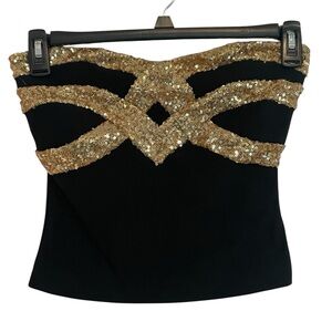 NWT Windsor Black and Gold Sequin Strapless Party Corset Top